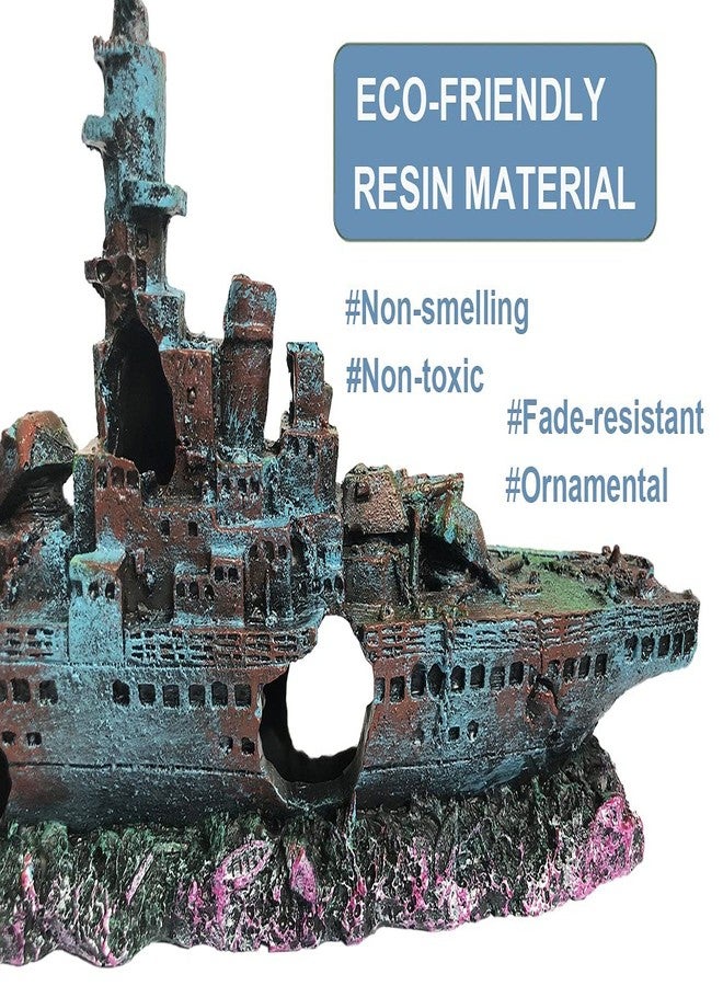 SLOCME Aquarium Shipwreck Decorations Fish Tank Ornaments - Resin Material Sunken Ship Decorations, Eco-Friendly for Freshwater Saltwater Aquarium Betta Fish Decorations - Image 3